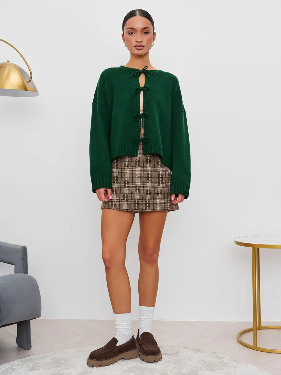 Loose Cardigan With Ribbon Buttons
