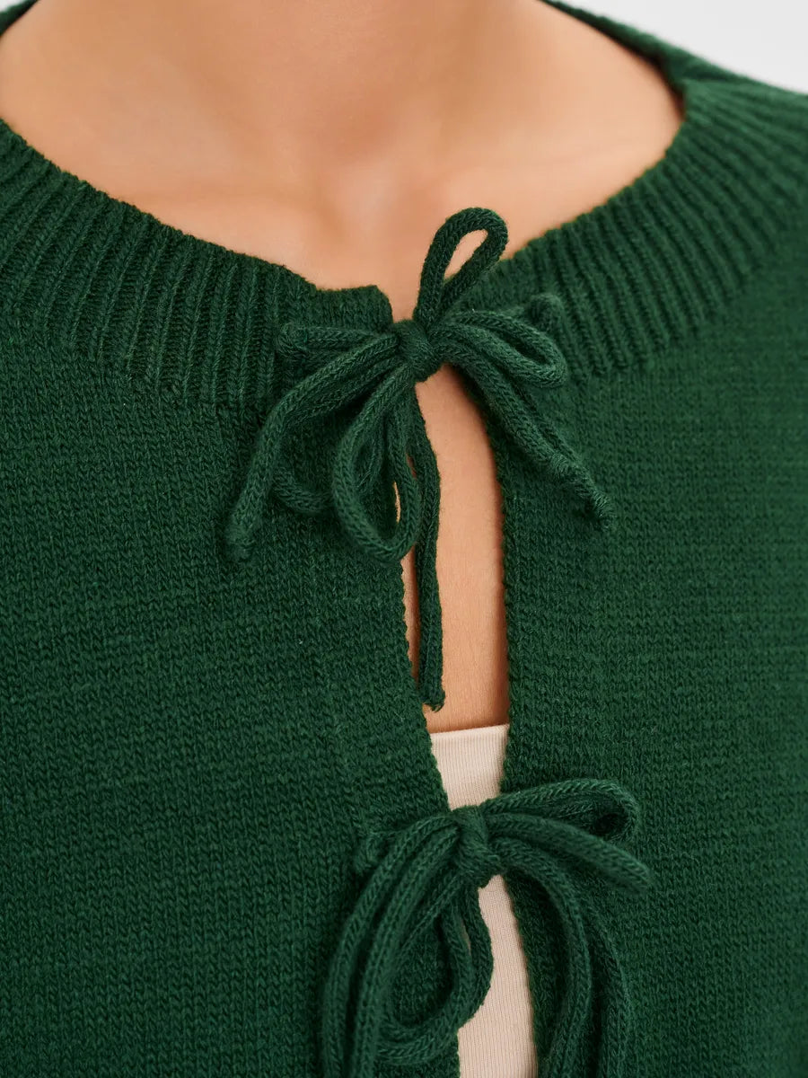 Loose Cardigan With Ribbon Buttons