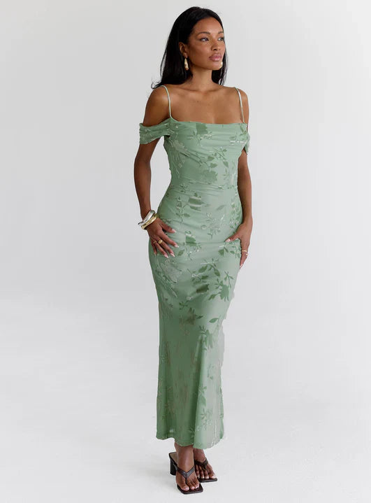 Backless Floral Midi Dress In Green