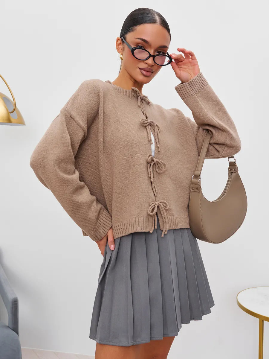 Loose Cardigan With Ribbon Buttons
