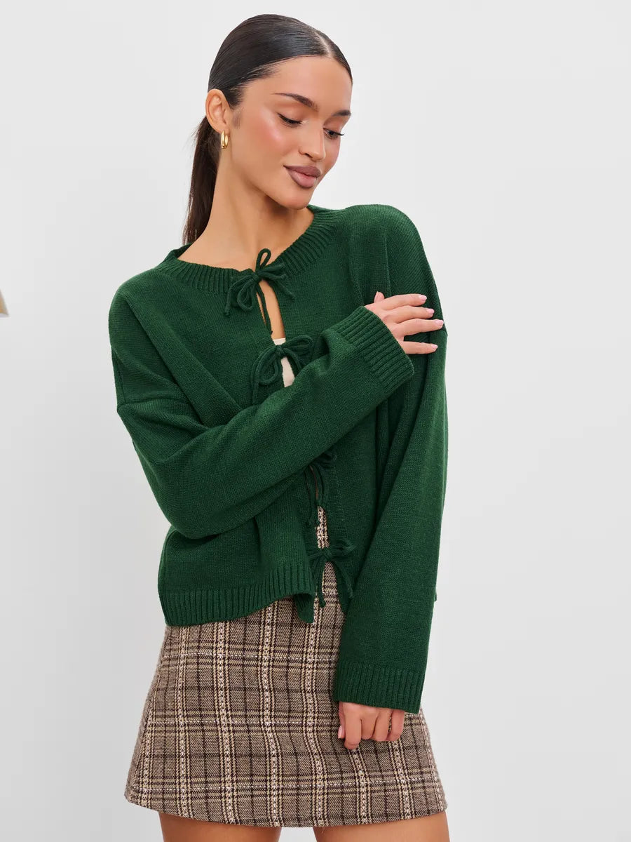 Loose Cardigan With Ribbon Buttons