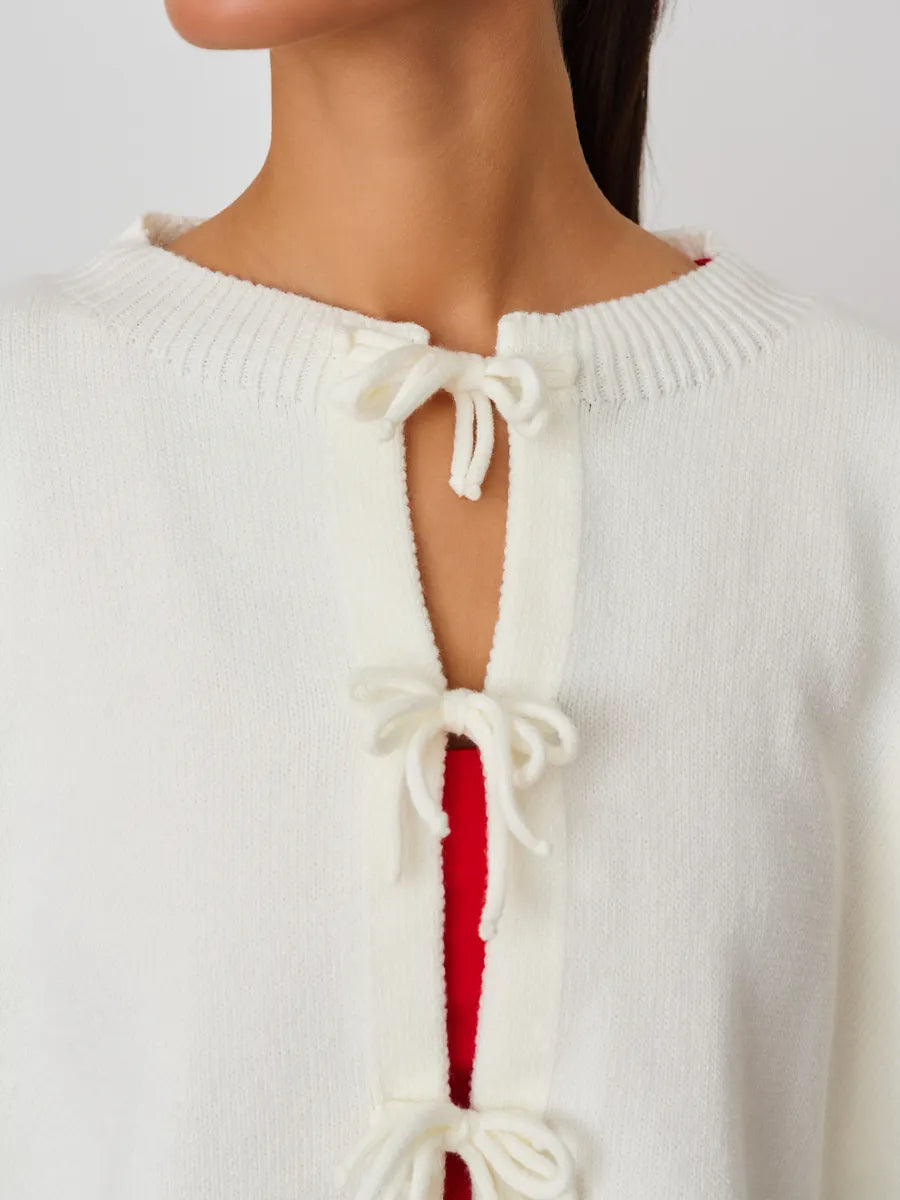 Loose Cardigan With Ribbon Buttons