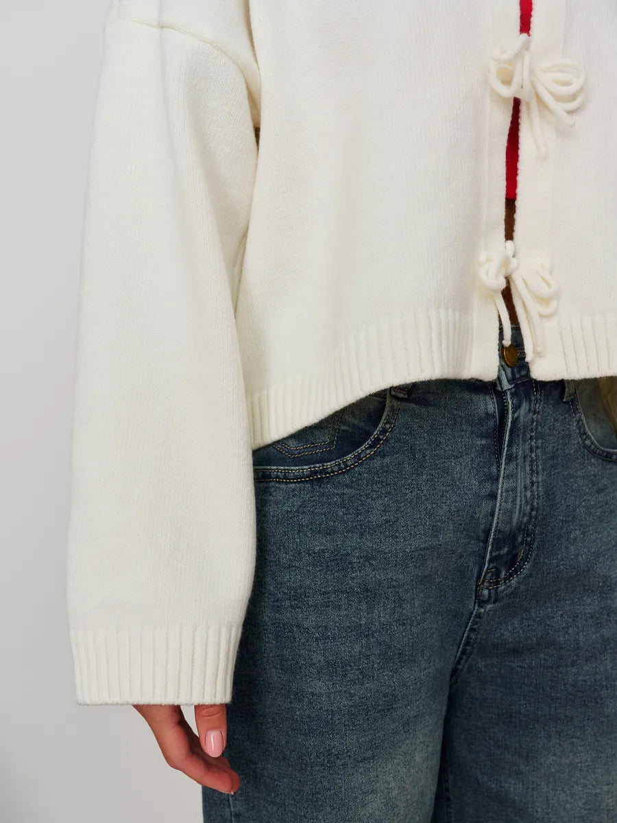 Loose Cardigan With Ribbon Buttons