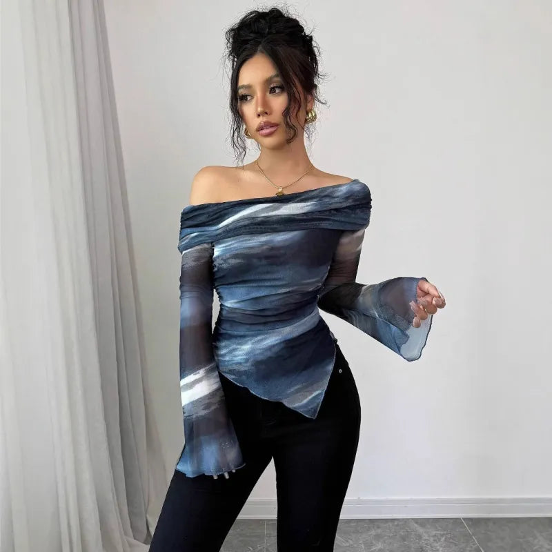 Sleeveless Mesh Top In Blue