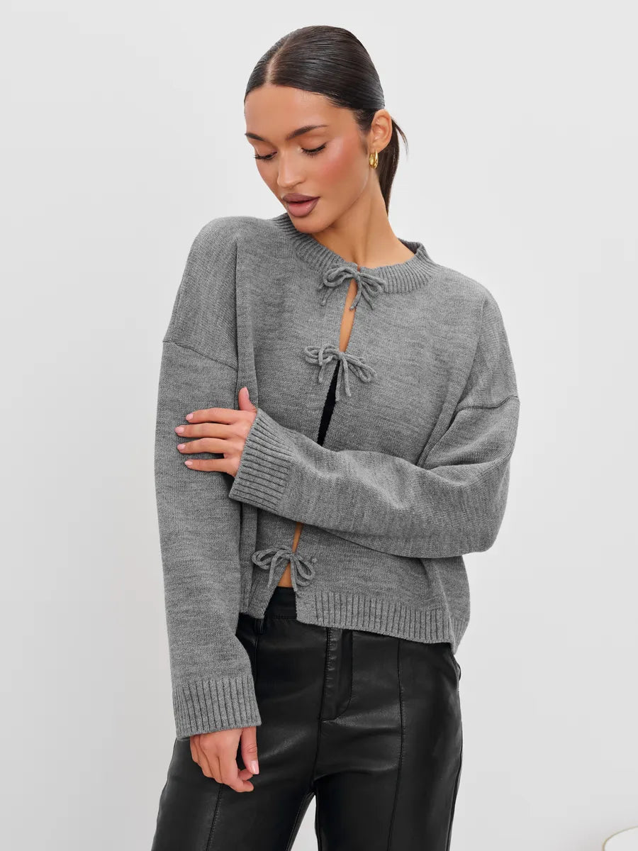 Loose Cardigan With Ribbon Buttons