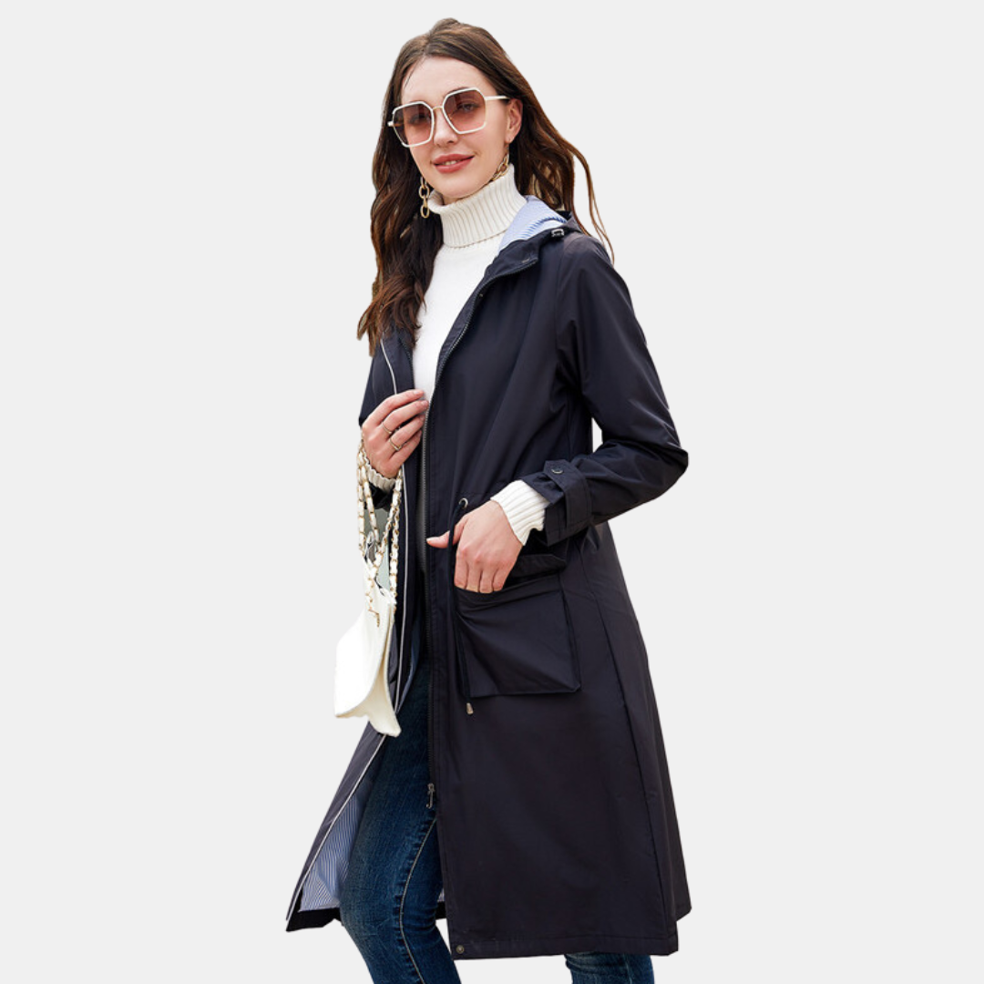 Protective hooded long raincoat