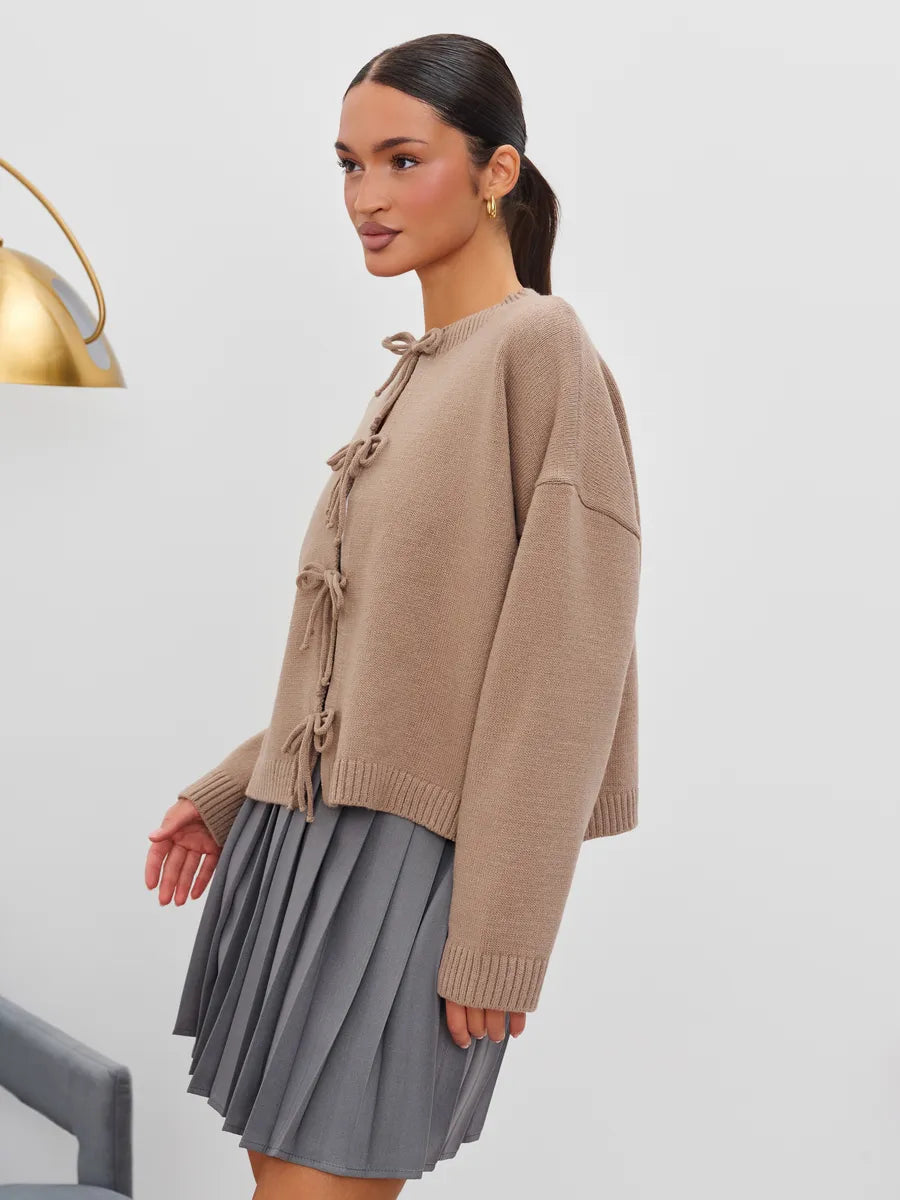 Loose Cardigan With Ribbon Buttons