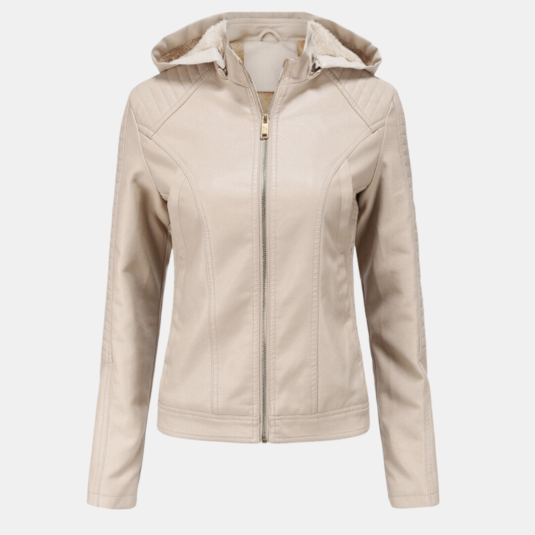 Women's leather jacket with hood