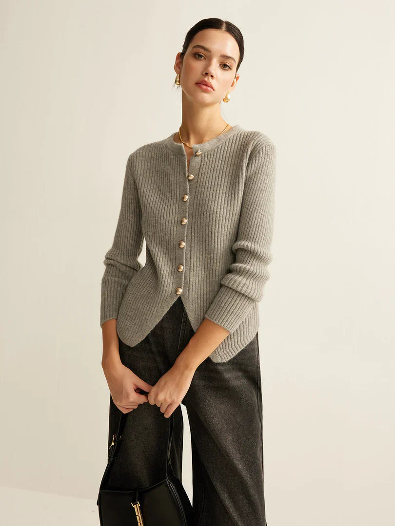 Button Down Striped Gray Cardigan