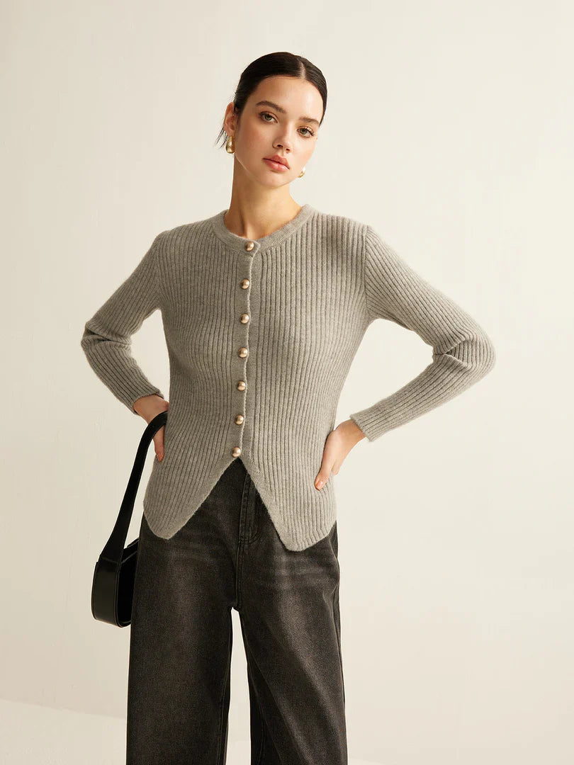 Button Down Striped Gray Cardigan