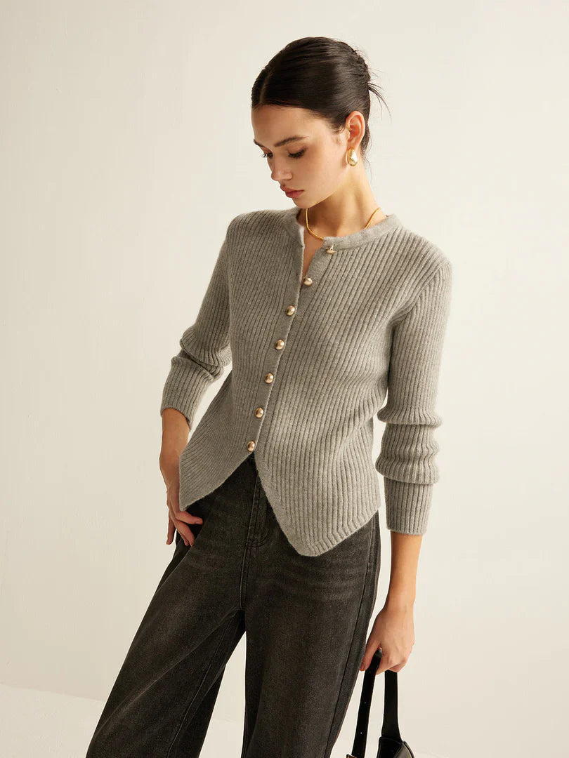 Button Down Striped Gray Cardigan