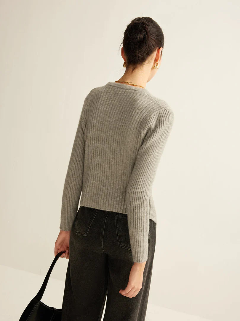 Button Down Striped Gray Cardigan