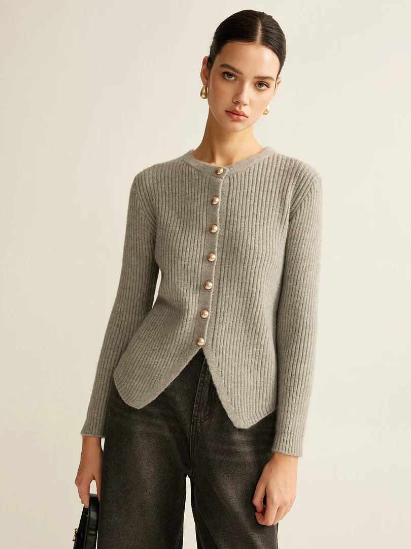 Button Down Striped Gray Cardigan