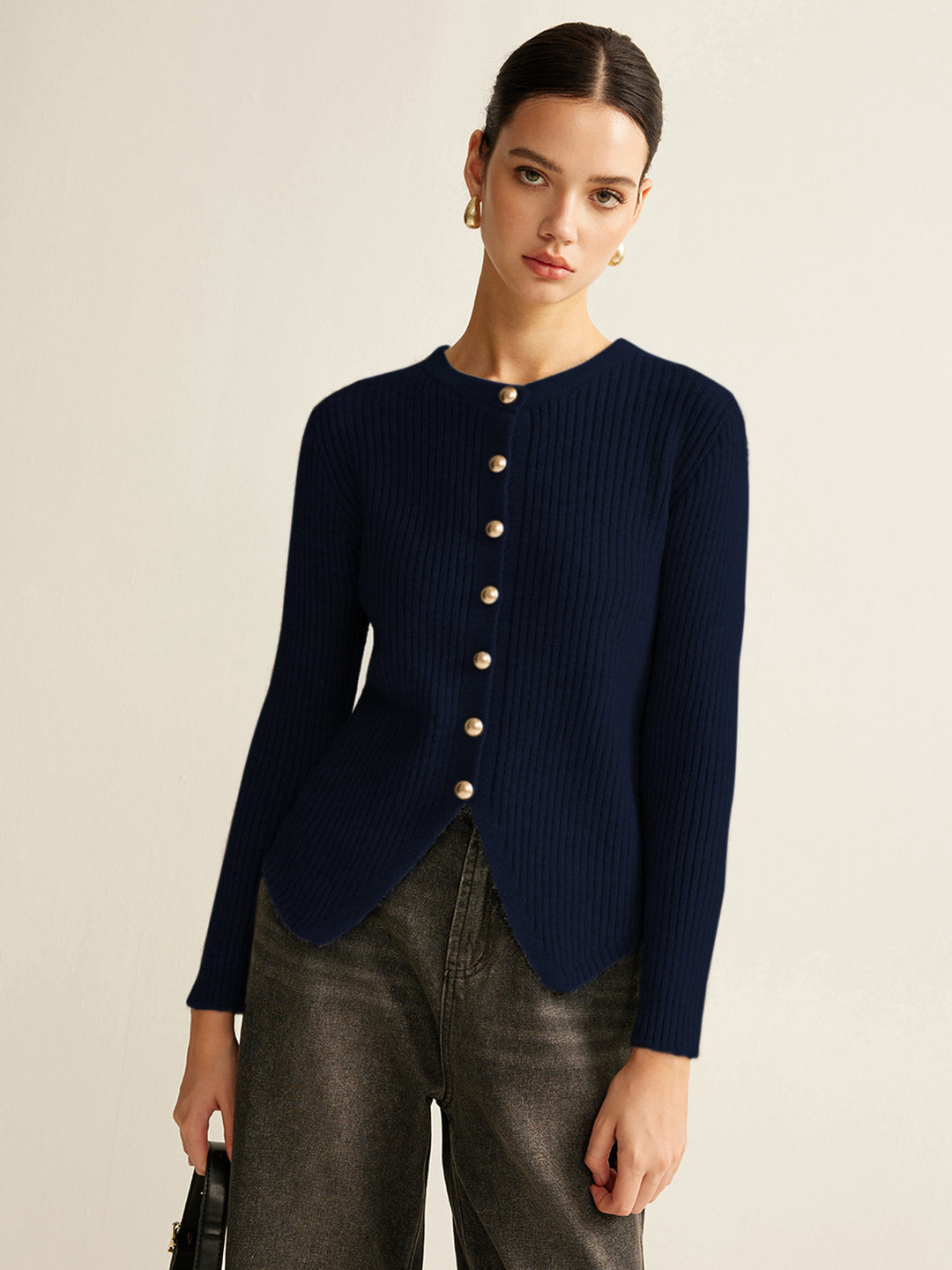 Striped Knitted Cardigan With Gold Buttons