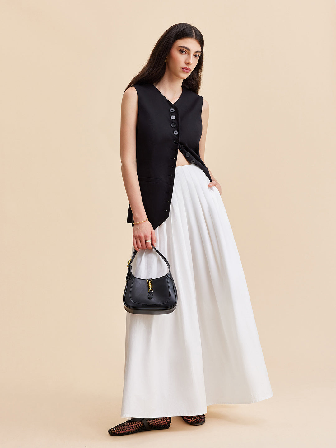 Pleated A-line Cotton White Skirt