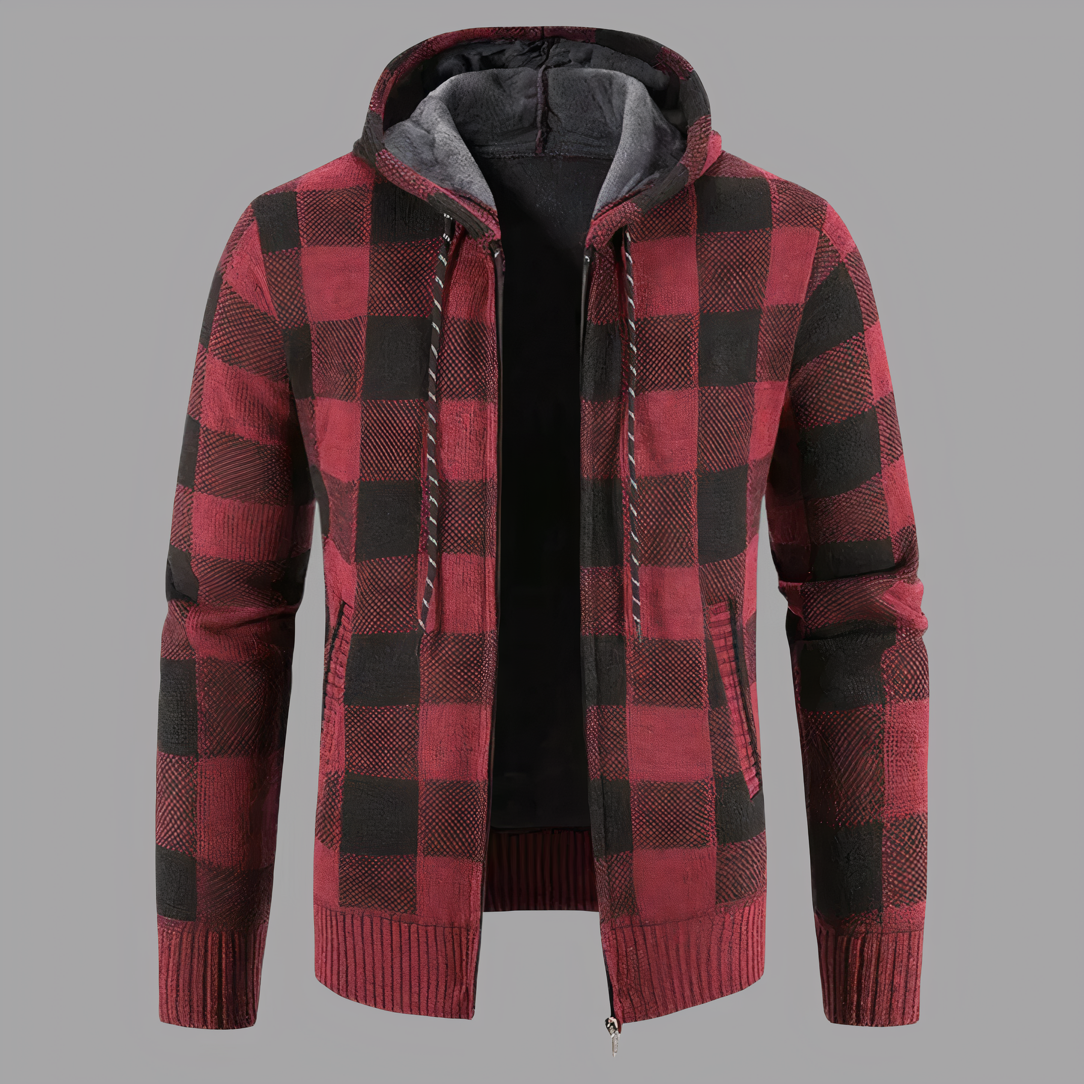 Checked sweater with hood