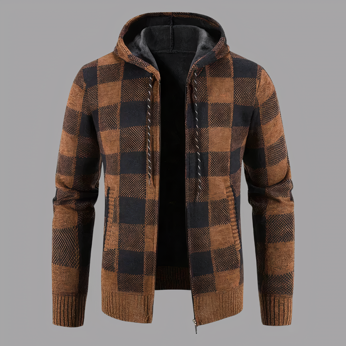 Checked sweater with hood