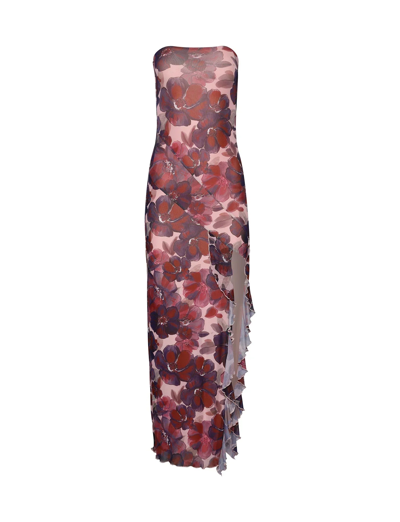 Strapless maxi dress with floral print