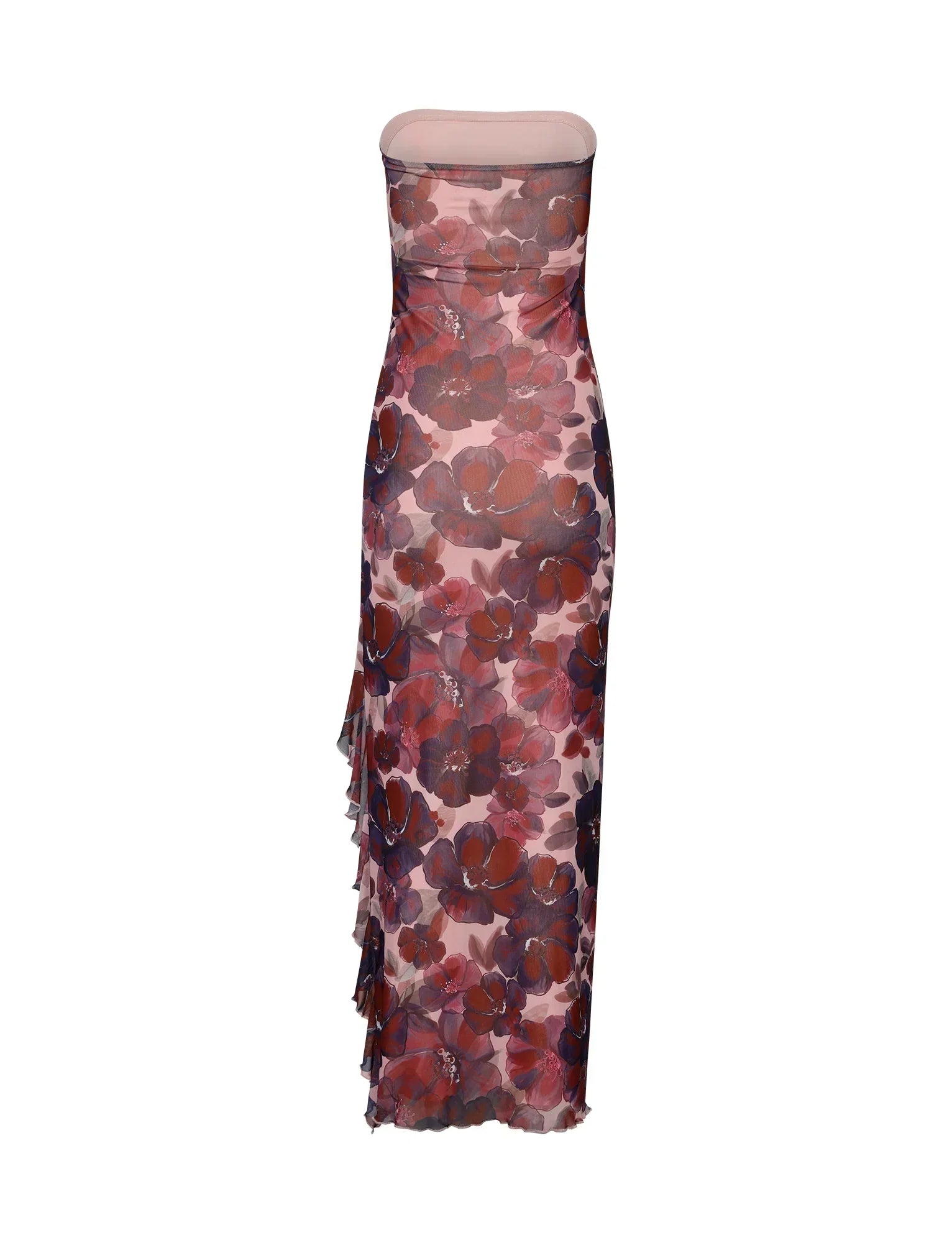 Strapless maxi dress with floral print