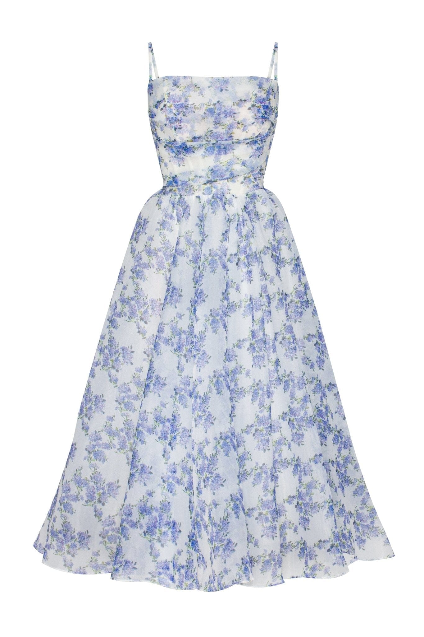Blue midi dress with spaghetti straps