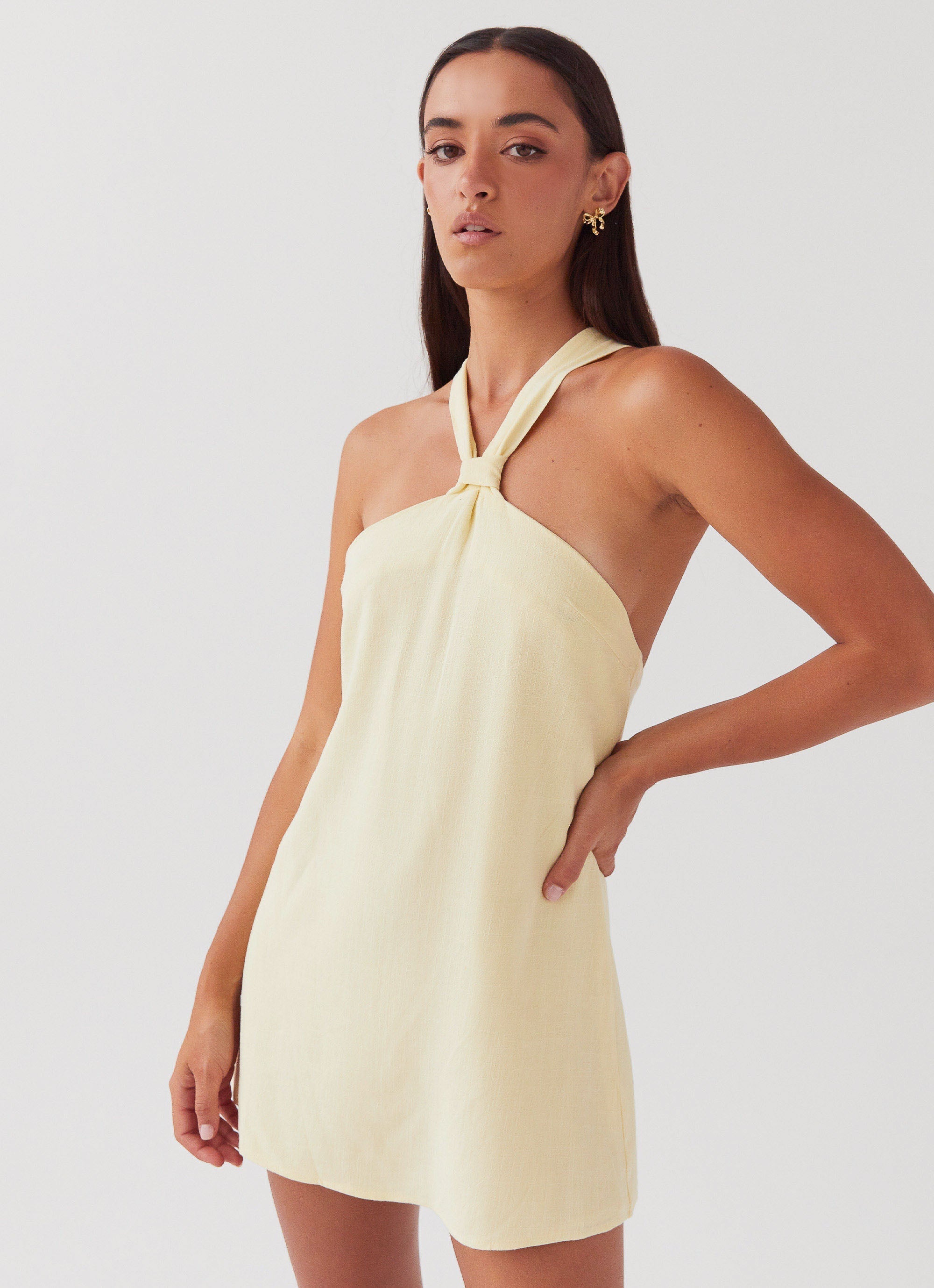 Lemon Mini Dress With Lace At The Back