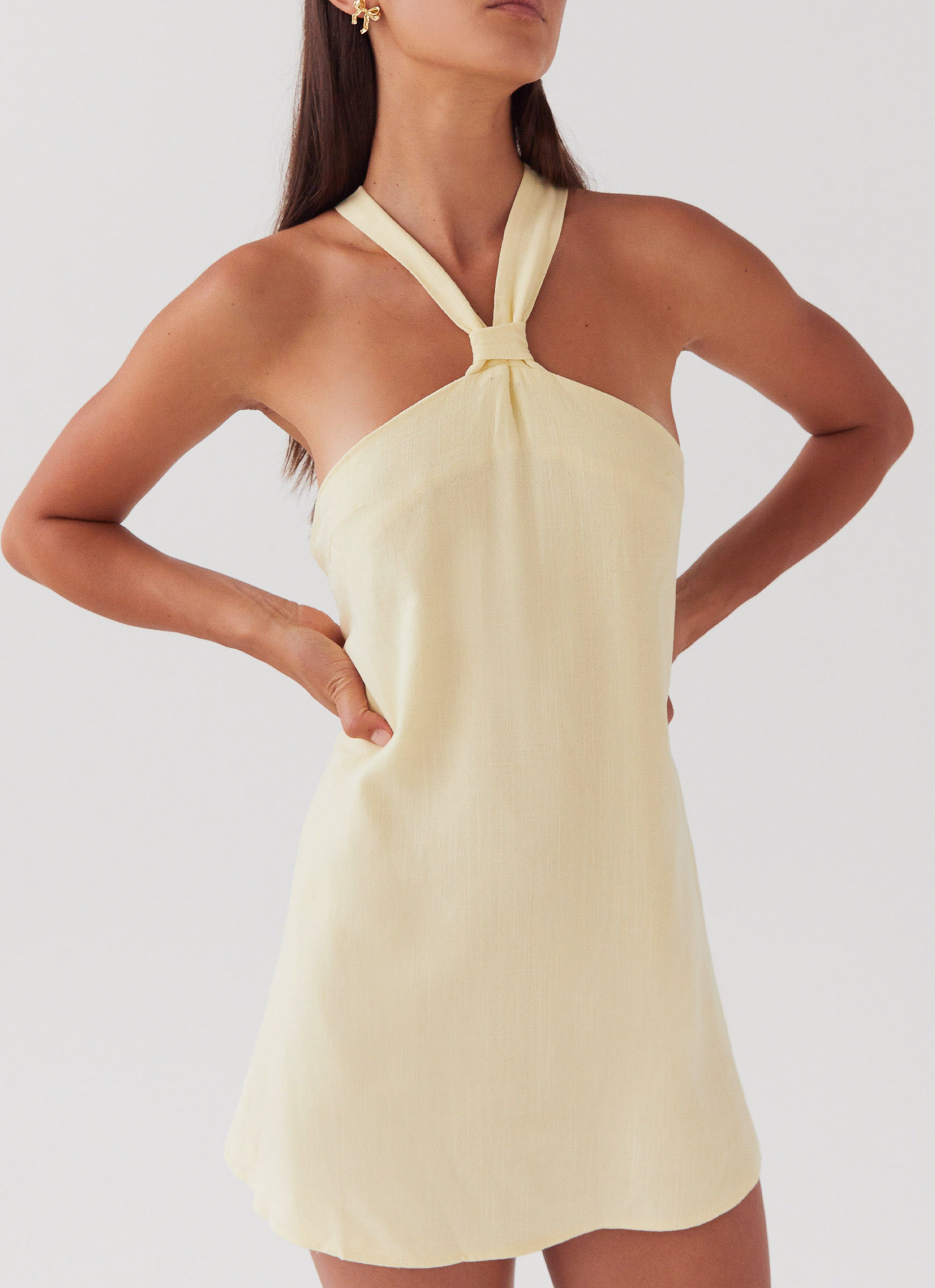 Lemon Mini Dress With Lace At The Back