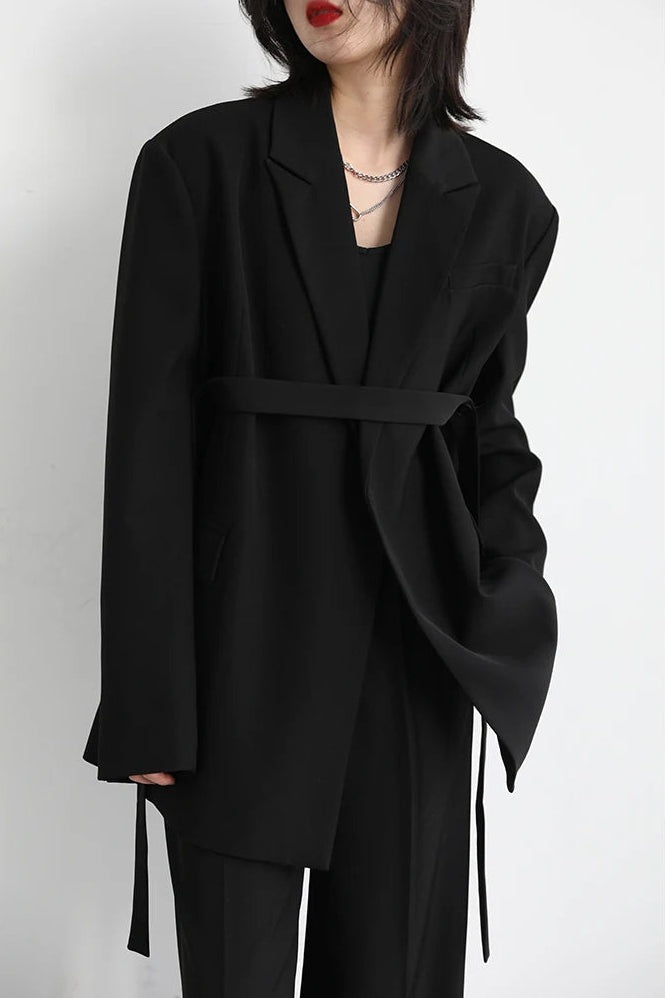Loose Blazer and Pants Set with Belt