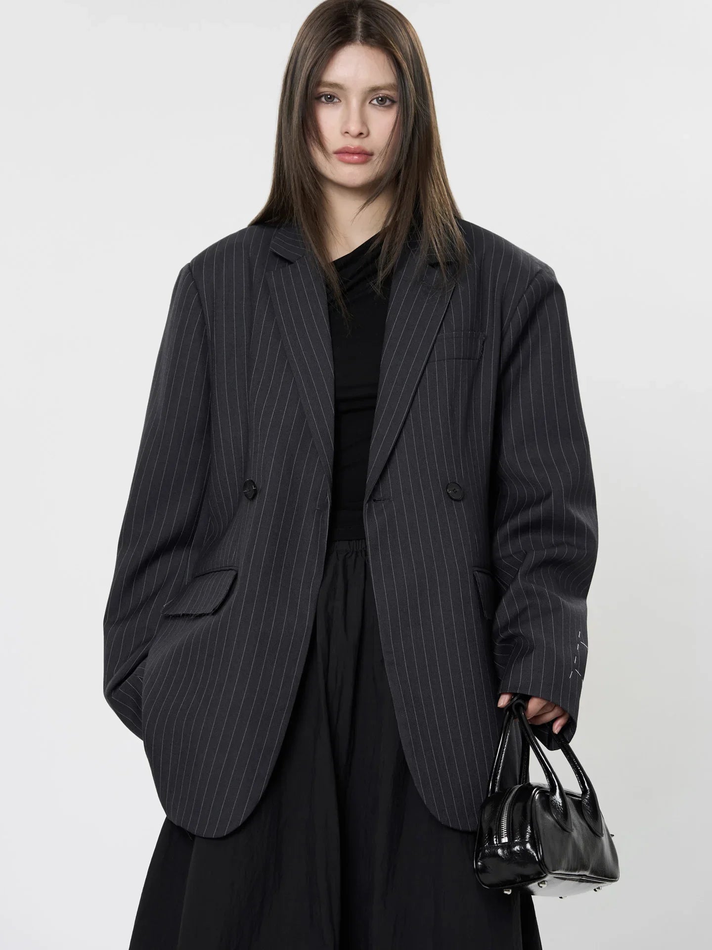Loose Striped Black Blazer