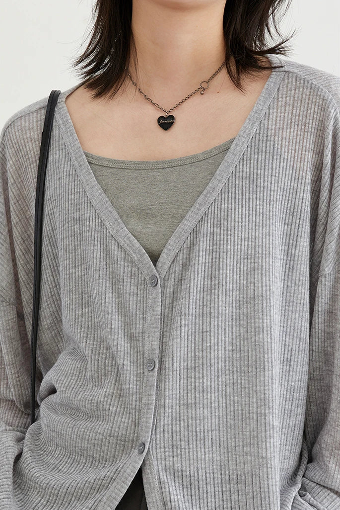 Loose V-neck Gray Cardigan
