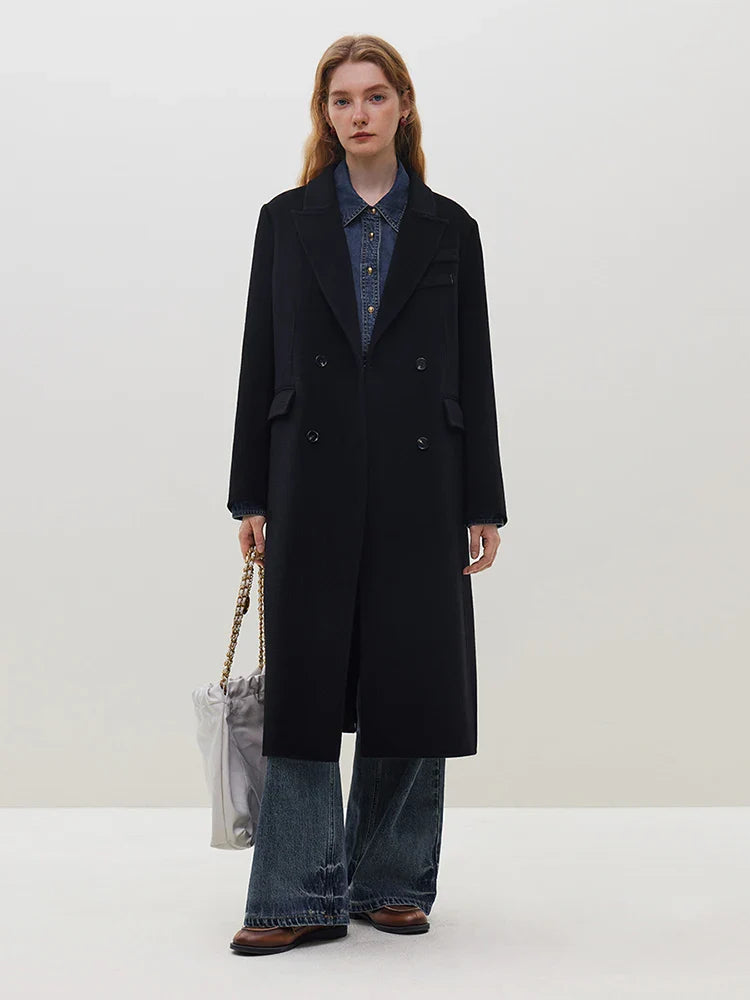 Long Notched Collar Woolen Coat