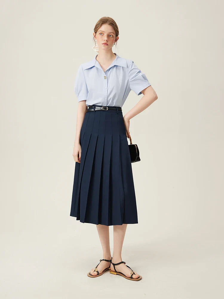 Elegant Mid Length Striped Skirt