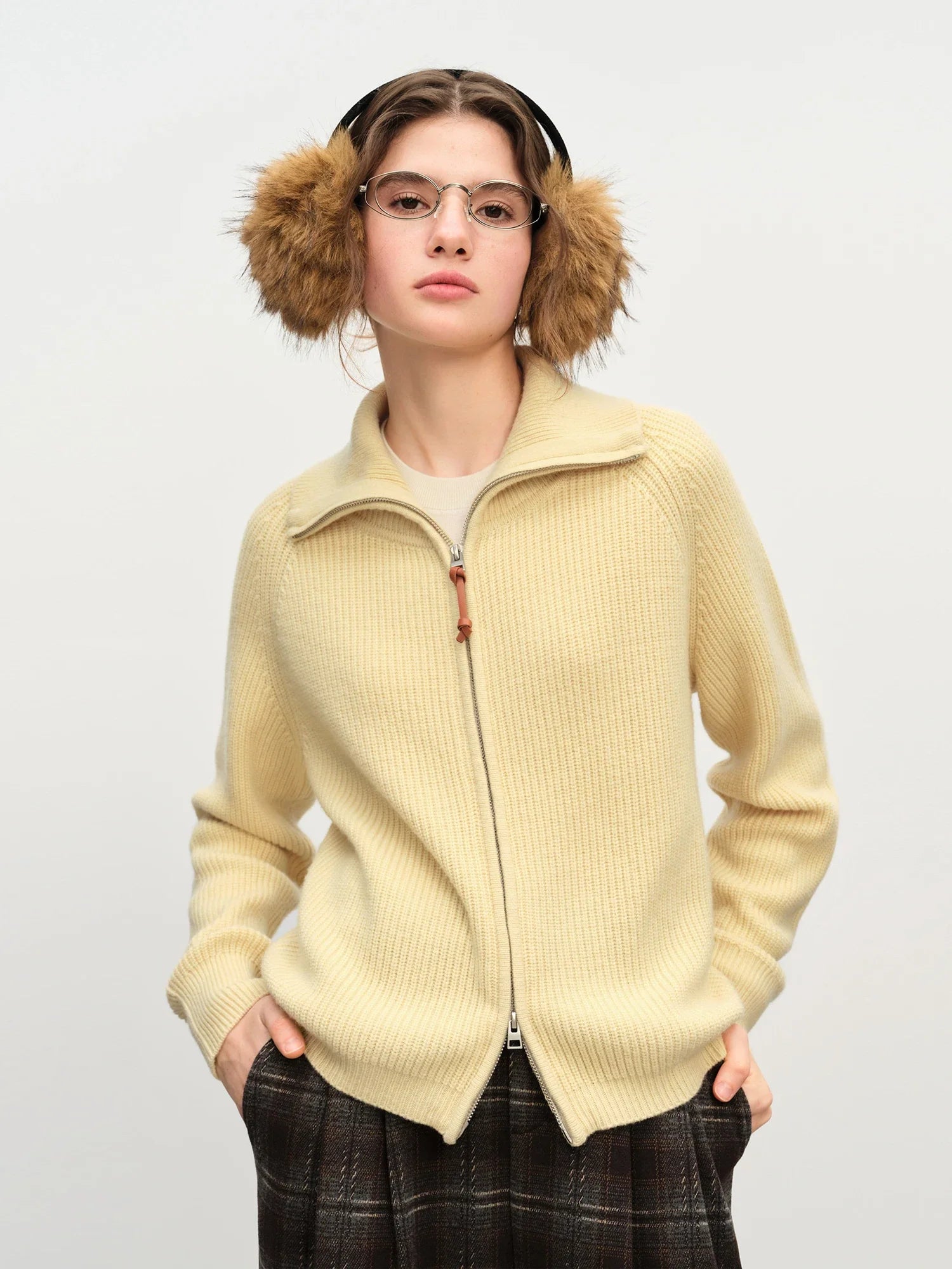 Wool Blend Knit Double Zip Cardigan
