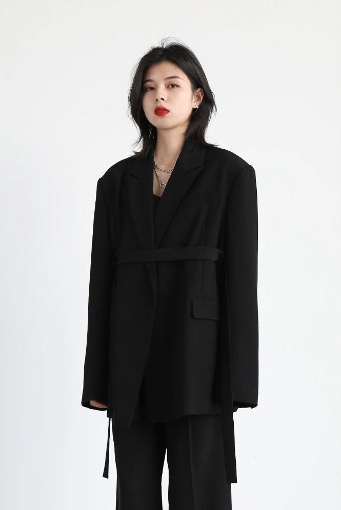 Loose Blazer and Pants Set with Belt
