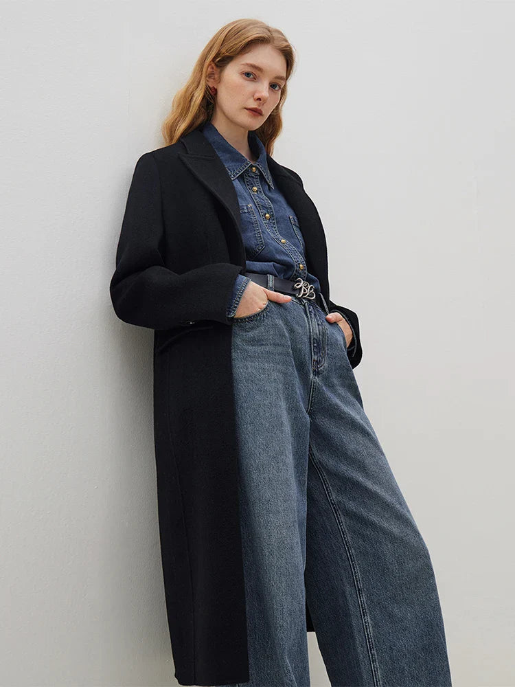 Long Notched Collar Woolen Coat