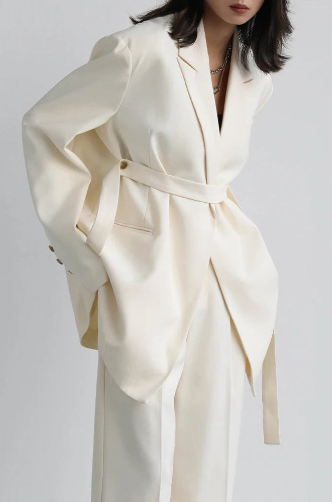 Loose Blazer and Pants Set with Belt