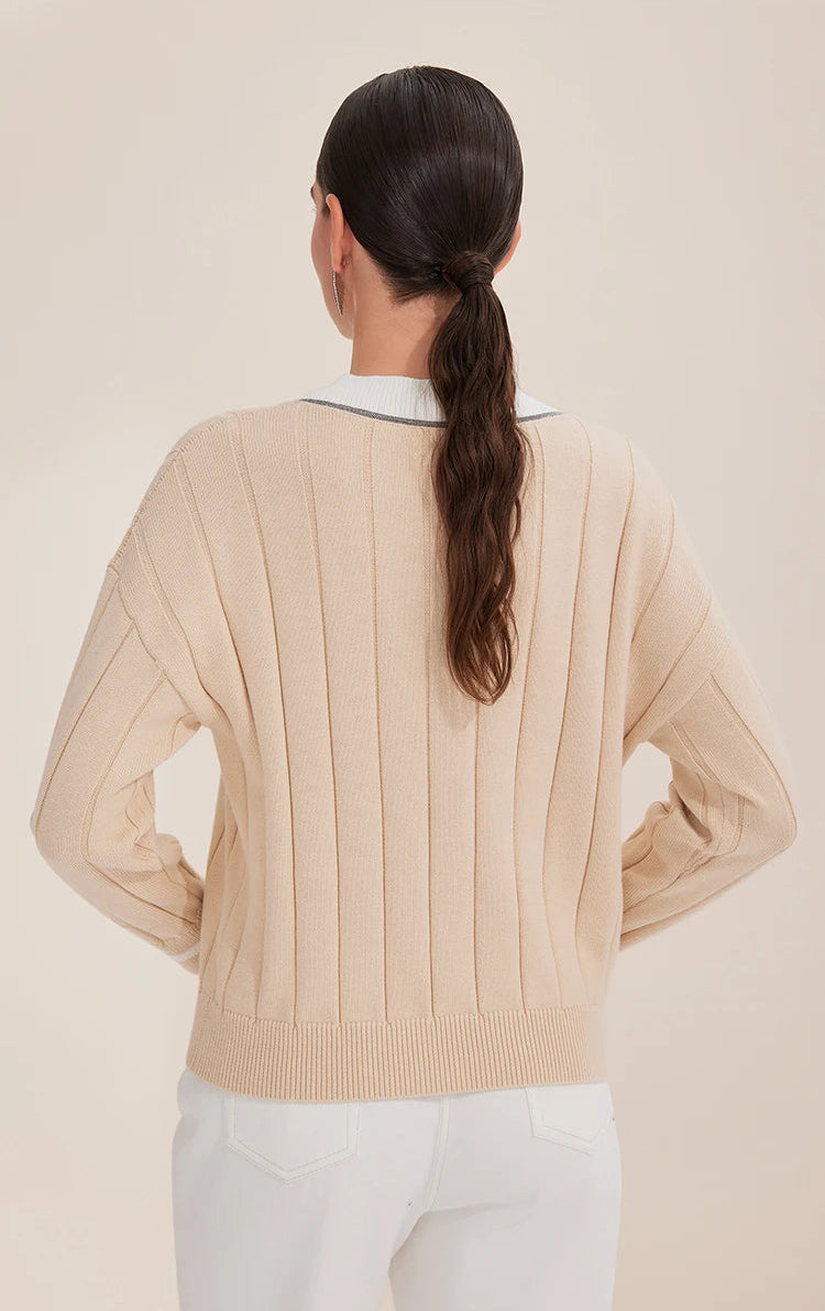 Two Color V-Neck Knitted Sweater