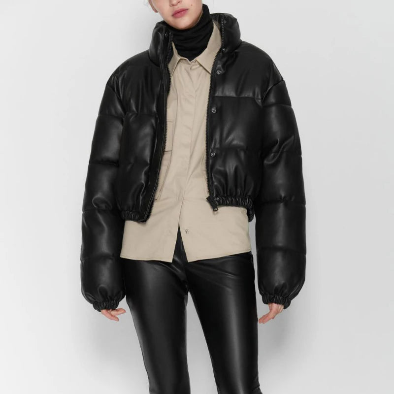Short Puffer Down Padded Black Jacket