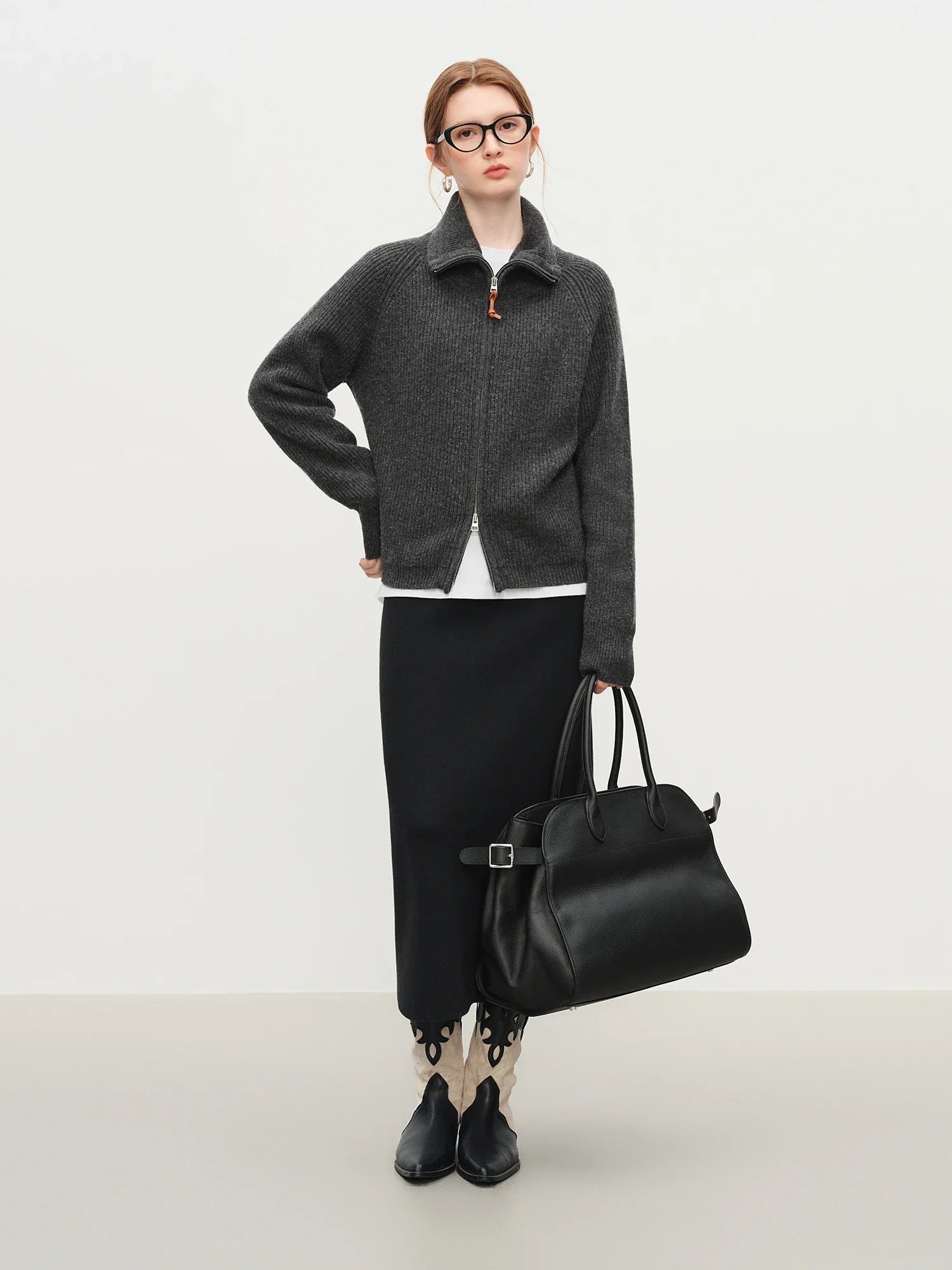 Wool Blend Knit Double Zip Cardigan