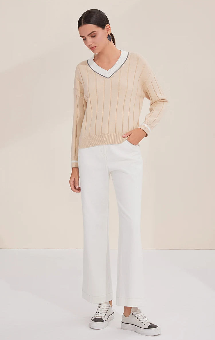 Two Color V-Neck Knitted Sweater