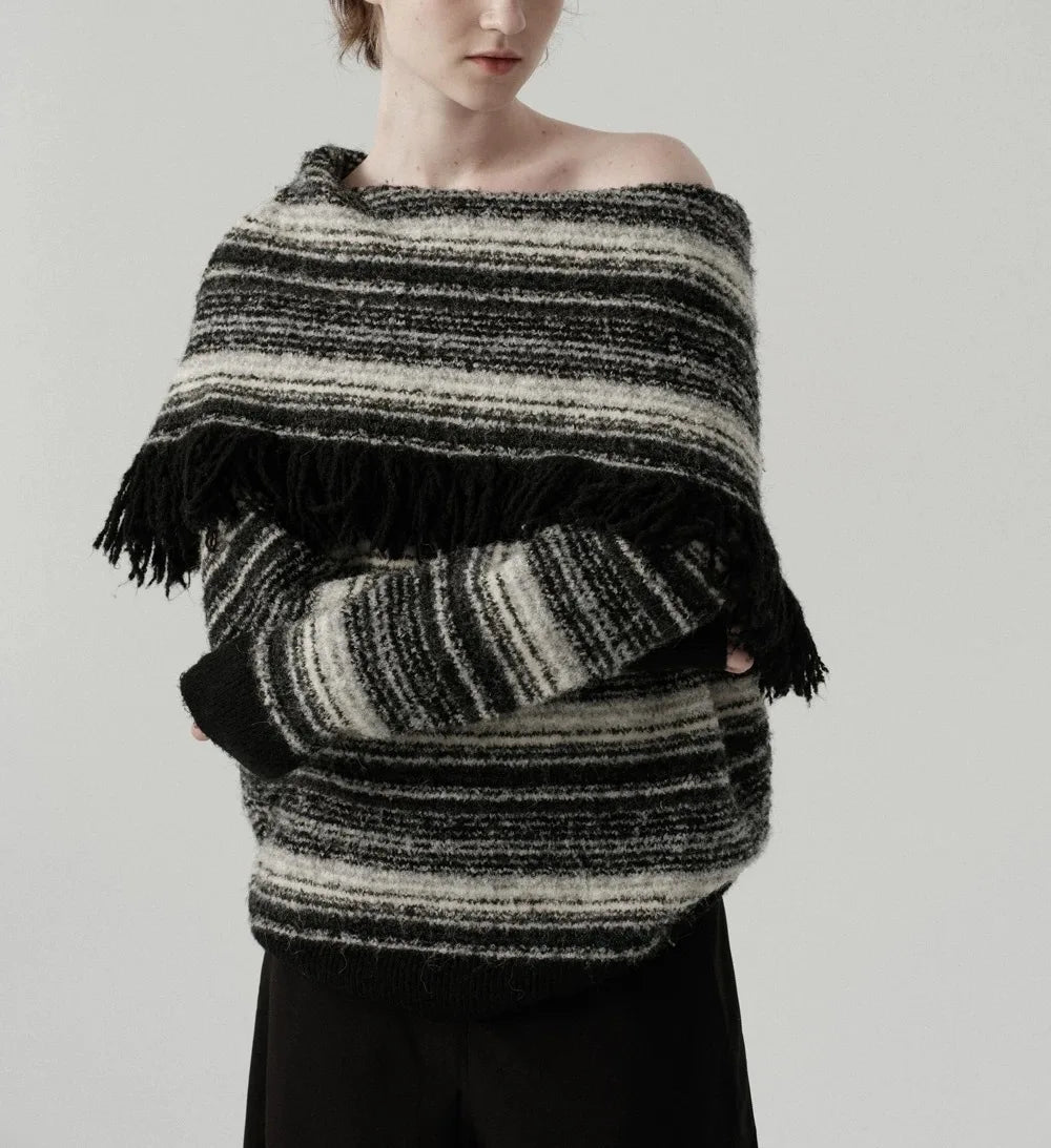 Off Shoulder Contrast Striped Sweater