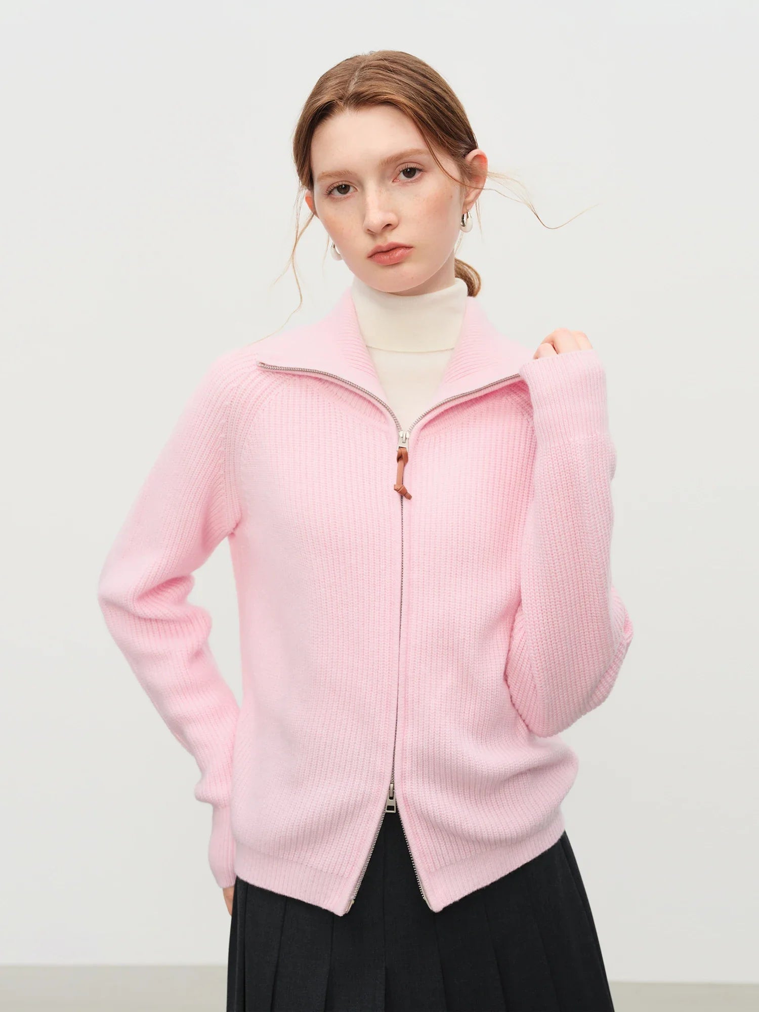 Loose Fit Wool Blend Knit Zipper Sweater