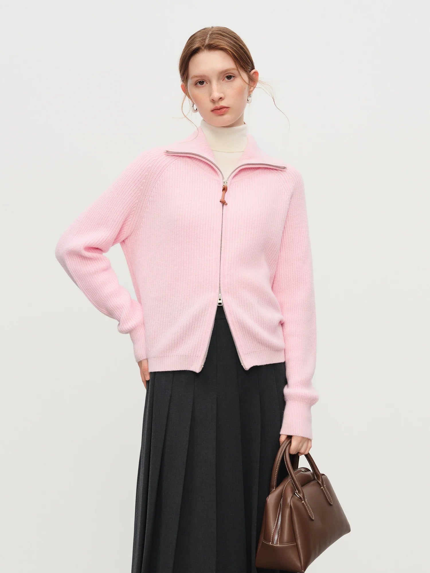 Wool Blend Knit Double Zip Cardigan