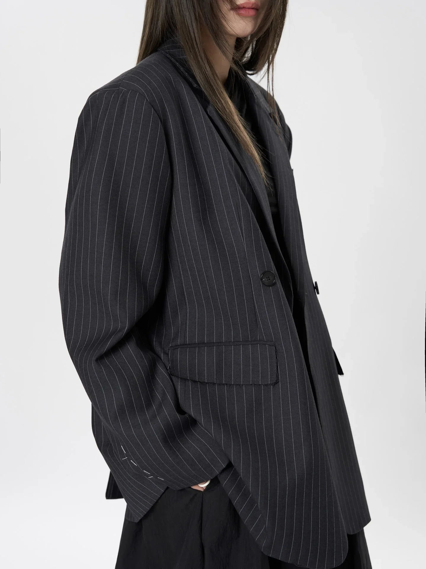 Loose Striped Black Blazer