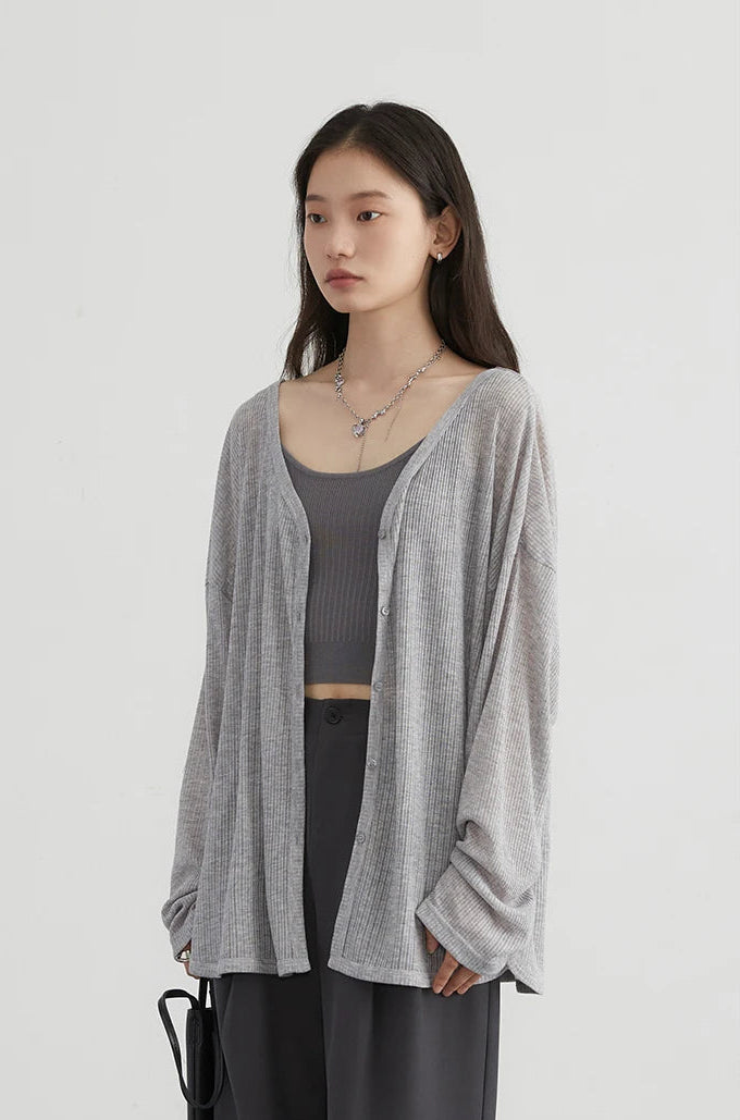 Loose V-neck Gray Cardigan