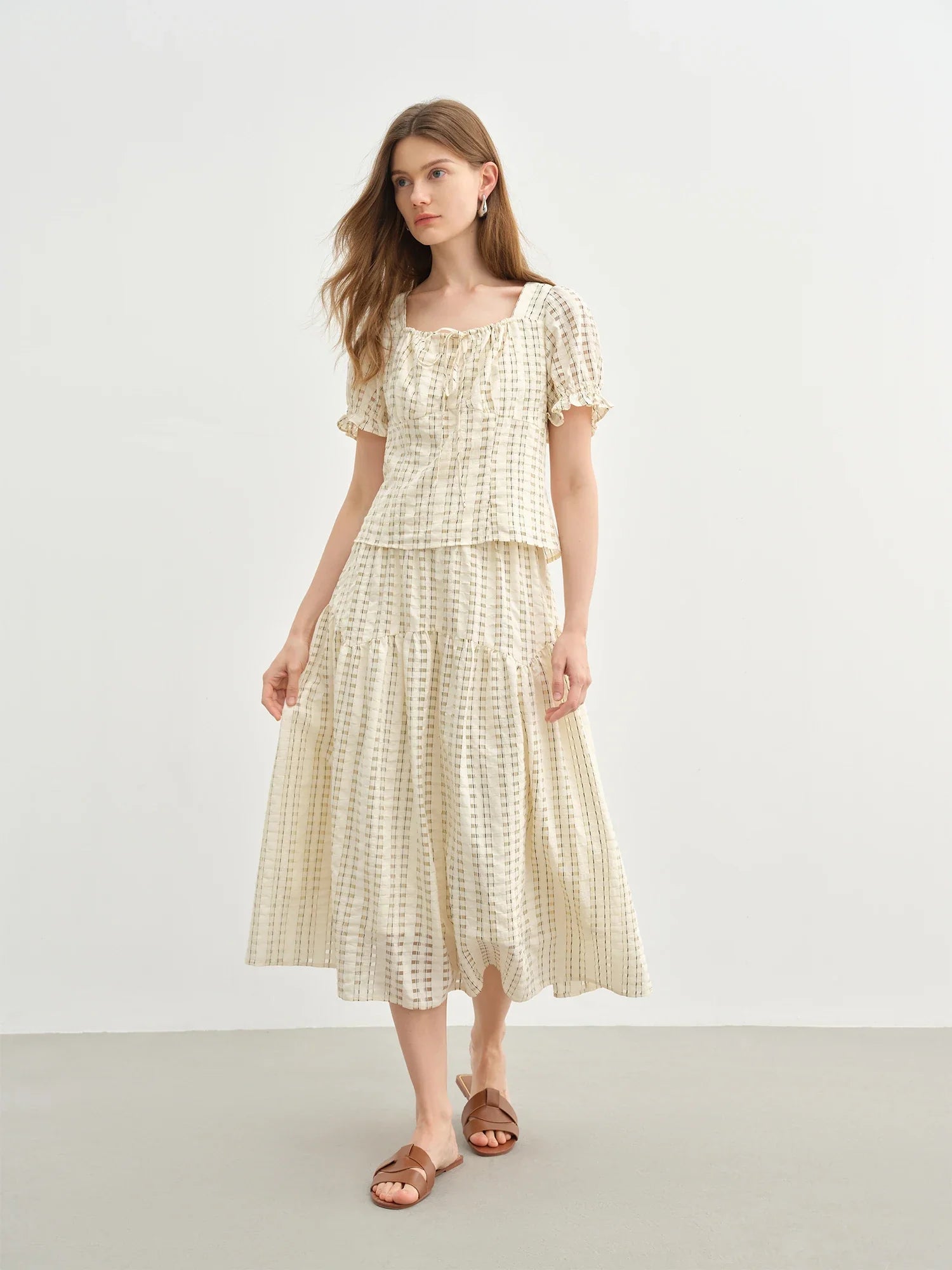 Texture French Fashion Beige Top and Skirt