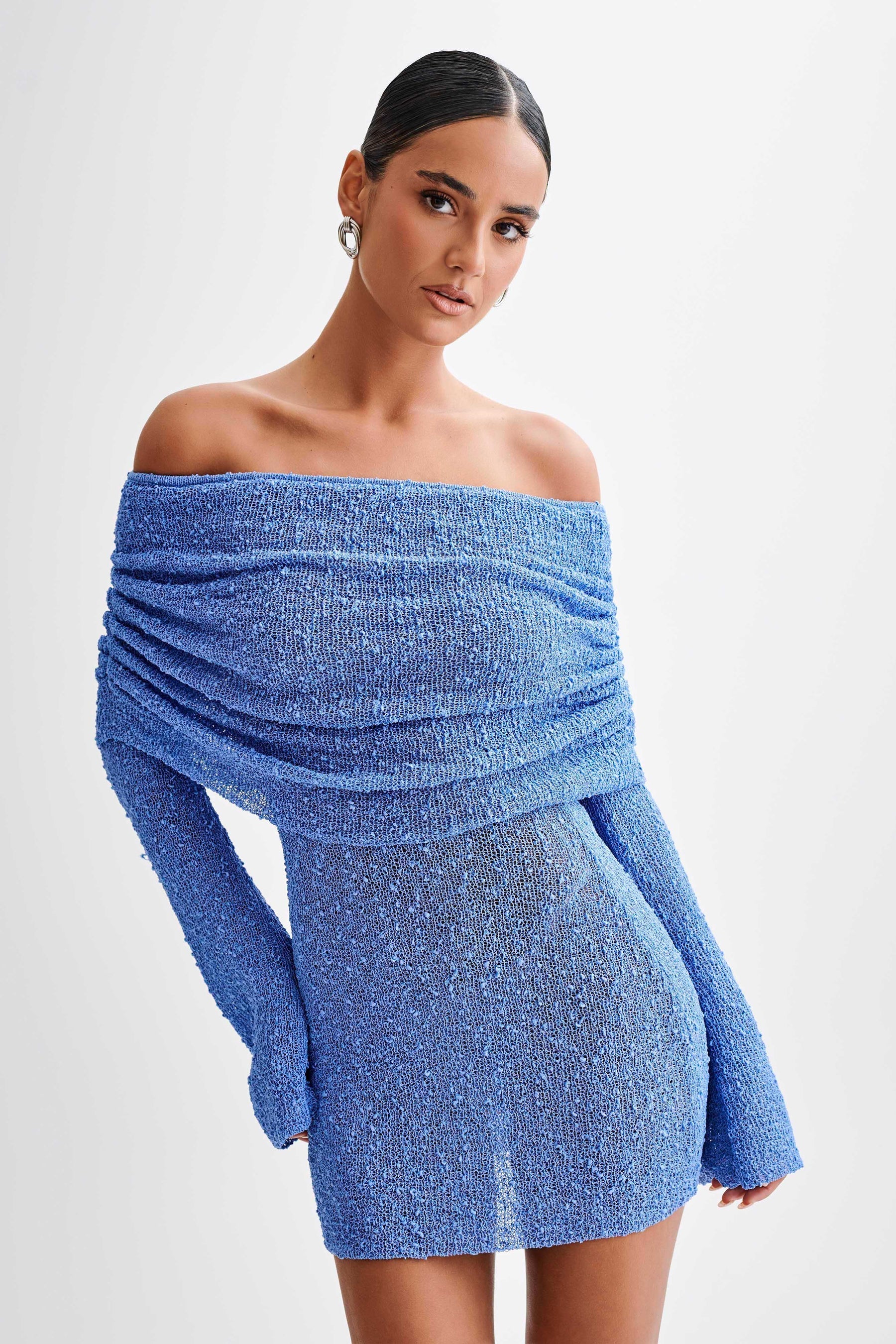 See Thru Off-Shoulder Knit Mini Dress