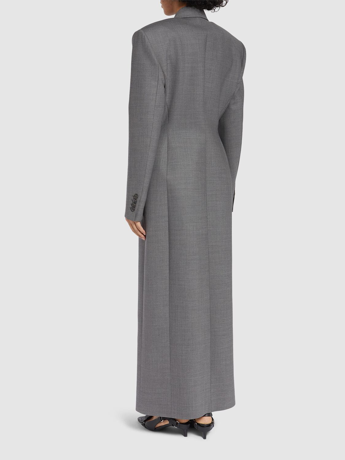 Double Breasted Stretch Wool Gray Coat