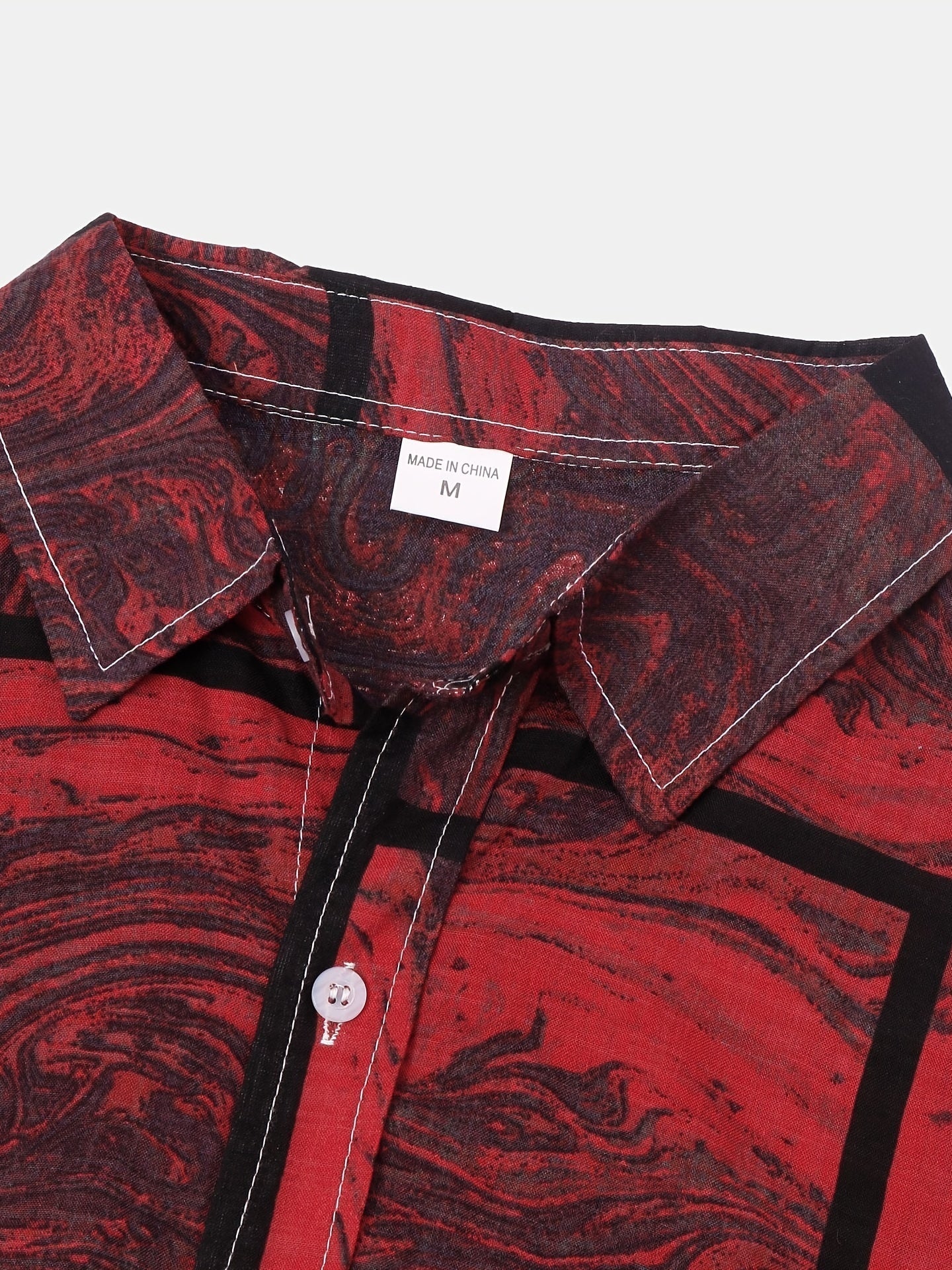 Square graphic cotton shirt with short sleeves for summer