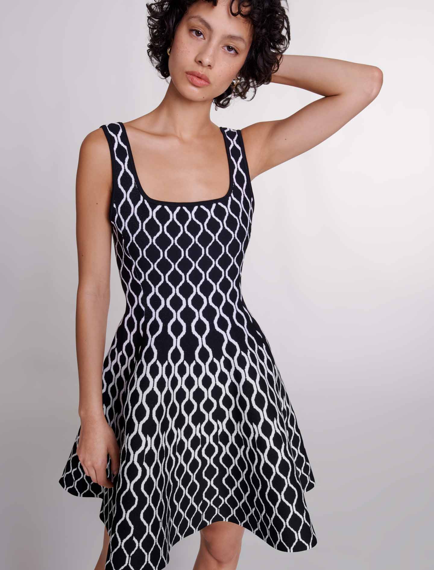 Plaid Print Knit Mini Dress In Black