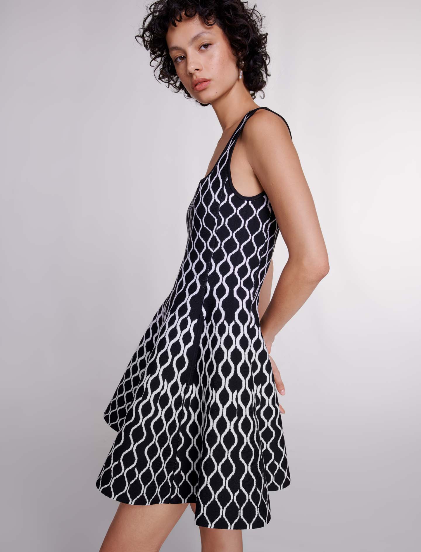 Plaid Print Knit Mini Dress In Black